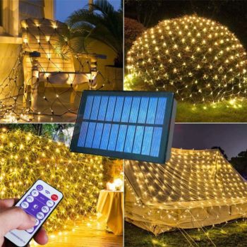Solar Powered Net String Lights Multicolored Remote Outdoor Mesh Fairy String Lights for Lawn Fence Patio Xmas Tree Wedding