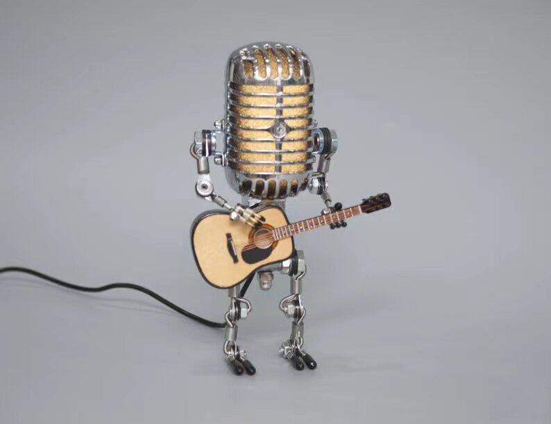 Creative Vintage Microphone Robot Touch Dimmer Lamp Table Lamp Robot Hand-held Guitar Decoration Home Office Desktop Ornaments